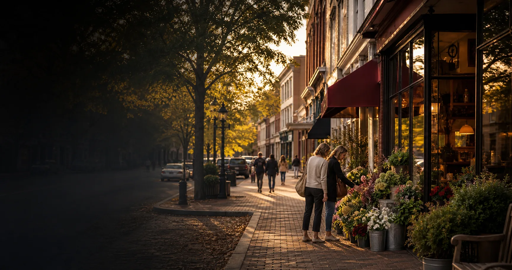 Neighbors exploring independent shops along a welcoming American Main Street