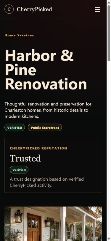 Mobile view of a CherryPicked demonstration Storefront