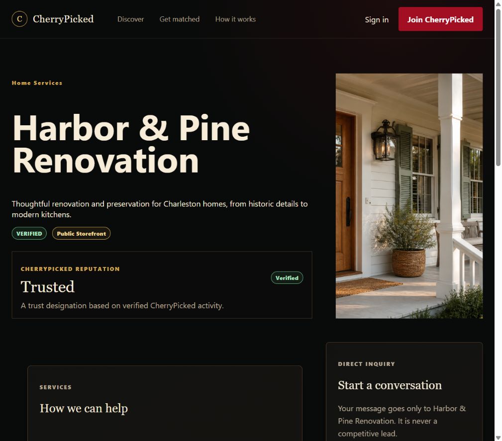 CherryPicked Harbor and Pine demonstration Storefront